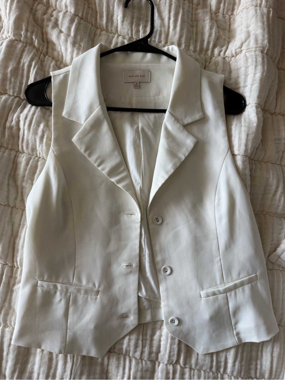 Skies Are Blue White Sleeveless Tailored Vest
